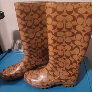 Coach Brown Signature Logo Rain Boots - Women's